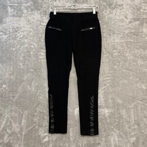 Guess Ponte Leggings Womens Medium Black Faux Leather Trim Moto Zipper Pockets